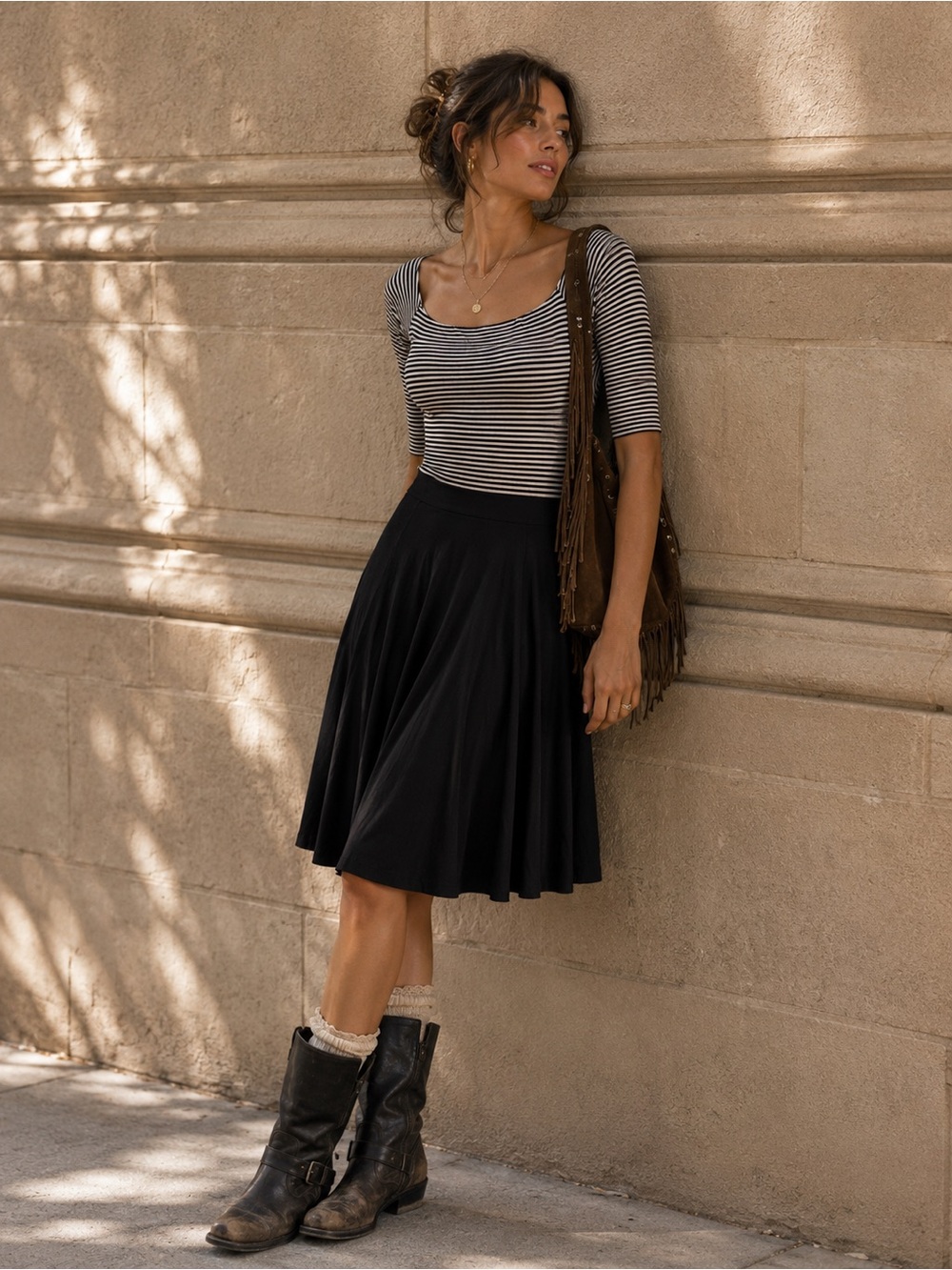 Butter Black and White Striped Fit-and-Flare Dress